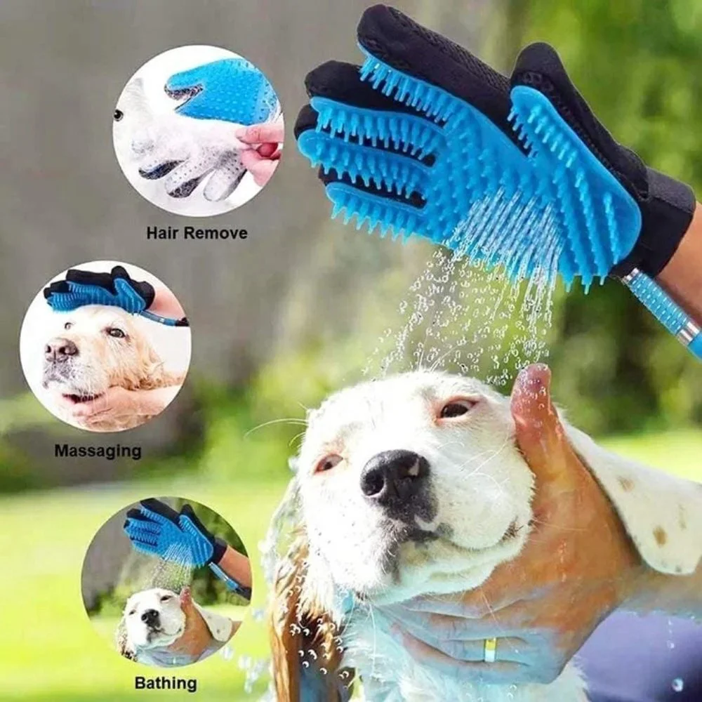 3 in 1 Glove Set for Pets Brush Shower Spray Hair remover Glove, Dog & Cat Groom